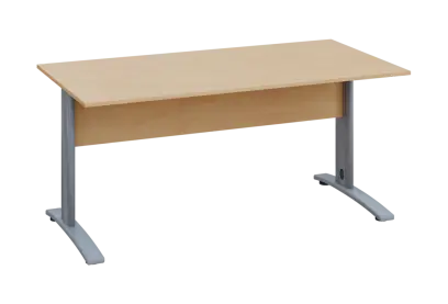 EPK 28 - 16 stůl kancelářský, kovová podnož stříbrná, deska 25 mm, široký 1600 mm, bříza irská